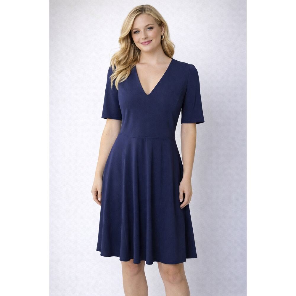 Gal Meets Glam Edith Dress Navy Lined Pockets Fit Flare Size 6 $178